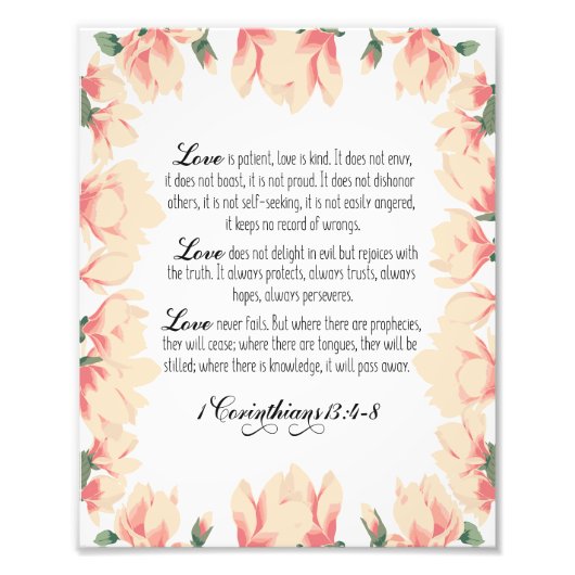 愛は忍耐強く、愛は優しい、1コリント13:4-8 フォトプリント            (正面)