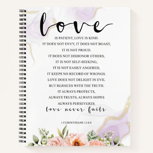 愛は忍耐強く、1コリント13:4-8 ノートブック (正面)