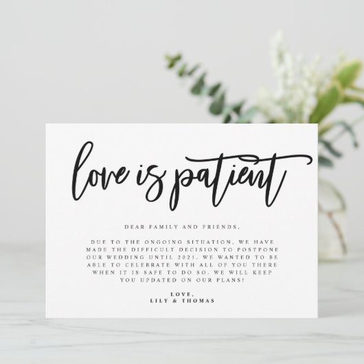愛は忍耐 ウェディング延期のお知らせ 案内状 (スタンド正面)