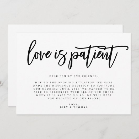 愛は忍耐 ウェディング延期のお知らせ 案内状 (正面/裏面)