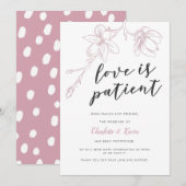 愛は忍耐 ピンクの花のウェディング延期 案内状 (正面/裏面)