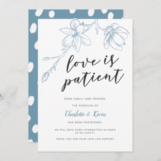 愛は忍耐 花嫁 ウェディング延期 案内状 (正面/裏面)