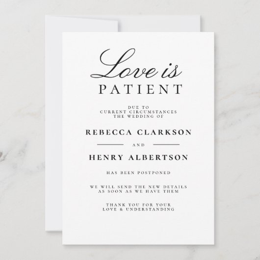 愛は忍耐　黒と白の結婚発表 招待状 (正面)