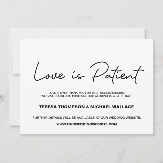 愛は患者さんの延期結婚になる計画の変更 招待状 (正面)