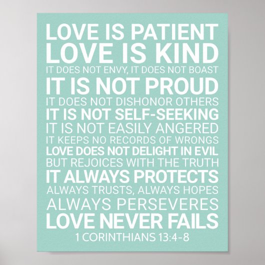 愛は患者の愛は親切である、1コリント13:4-8 ポスター (正面)