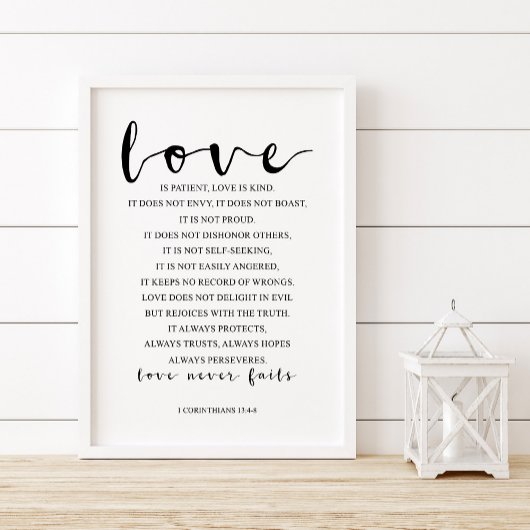 愛は患者の愛は親切である、1コリント13:4-8 ポスター