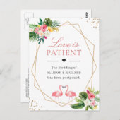 愛は患者の熱帯フローラフラミンゴ幾何学的 ポストカード (正面/裏面)