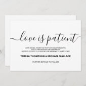 愛は患者の結婚延期されたカスタム言葉 招待状 (正面/裏面)