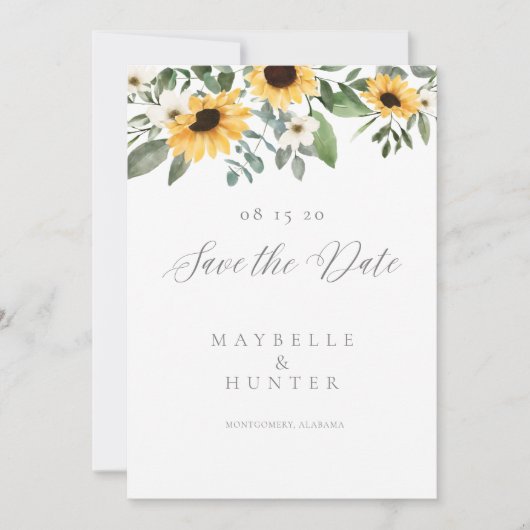 愛は患者の黄色の水の色ひまわりリース セーブザデート (正面)