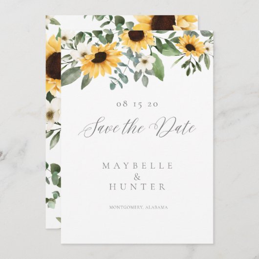 愛は患者の黄色の水の色ひまわりリース セーブザデート (正面/裏面)