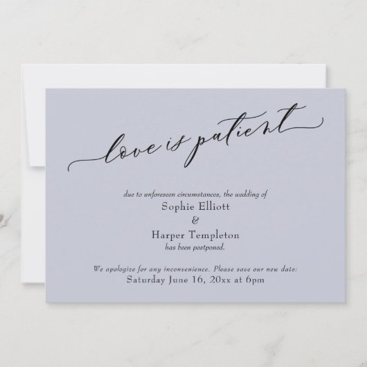 愛は患者ほこりっぽい青の延期結婚のカード 招待状 (正面)