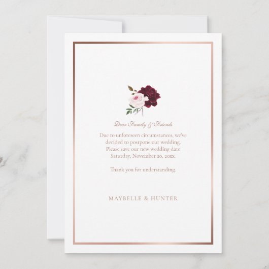 愛は患者バラ金ゴールドブルゴーニュ花模様写真 サンキューカード (裏面)