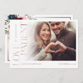 愛は患者バラ金ゴールドブルゴーニュ花模様写真 セーブザデート (正面/裏面)