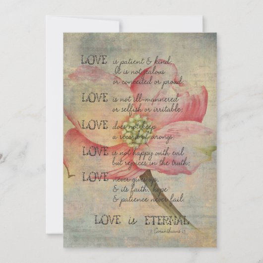 愛は患者ピンクのドッグウッドのフローラ結婚 招待状 (裏面)