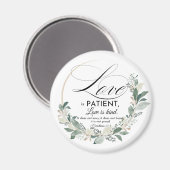 愛は患者 – 1コリント13:4フローラリーフリース マグネット (正面/裏面)