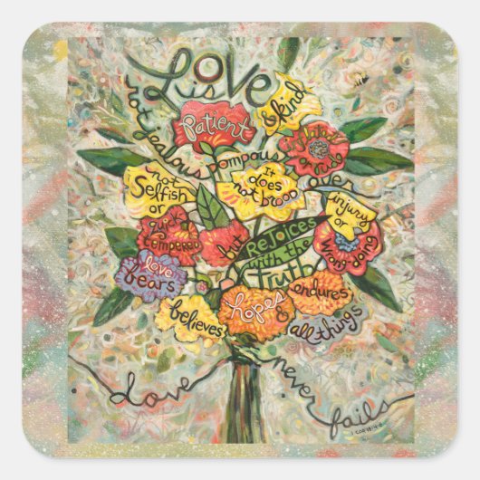 愛は患者、1コリント13:4-8ステッカー スクエアシール (正面)