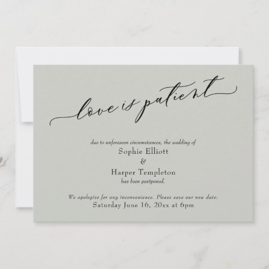 愛は患者Sage Green延期結婚のカード 招待状 (正面)