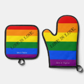 愛は愛である。プライド月LGBTレインボーゲイ国旗 鍋つかみ&鍋敷きセット (正面)