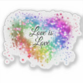 愛は愛のカラフルレインボーきらめくハート シール (正面)