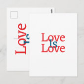 愛は愛のプライドレッドブルー6月LGBTQシンプル文字 ポストカード (正面/裏面)