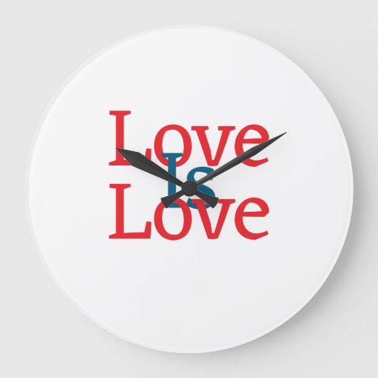 愛は愛のプライドレッドブルー6月LGBTQシンプル文字 ラージ壁時計 (正面)