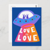 愛は愛の宇宙船エイリアンカラフルレインボーUFO ポストカード (正面/裏面)