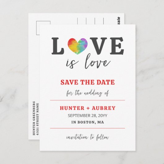愛は愛の水の色のハートLGBT日付を保存 ポストカード (正面/裏面)