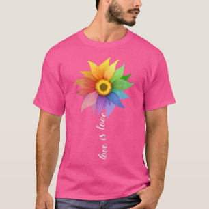 愛は愛ひまわりデイジーLGBTプライドレインボーG Tシャツ