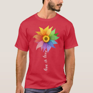 愛は愛ひまわりデイジーLGBTプライドレインボーG Tシャツ