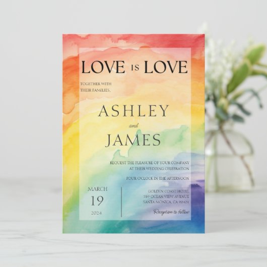 愛は愛ゲイレズビアンLGBTQ結婚の虹 招待状 (スタンド正面)