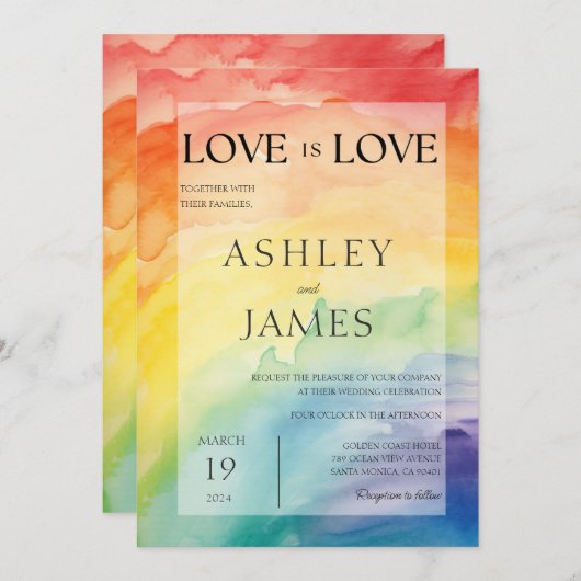愛は愛ゲイレズビアンLGBTQ結婚の虹 招待状 (正面/裏面)