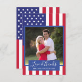 愛は愛国心が強い米国旗のカップルの写真を感謝していしています サンキューカード (正面/裏面)
