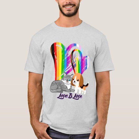 愛は愛猫と犬 – LGBTQ+ペットオーナー Tシャツ (正面)