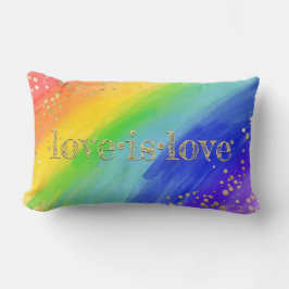 愛は愛金ゴールドタイポグラフィ水の色レインボー ランバークッション