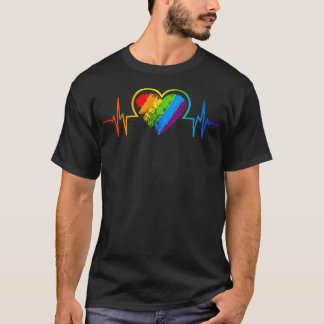 愛は愛 ハートビート レインボー LGBT レズビアン ゲイ Tシャツ