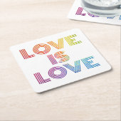 愛は愛|モダン個のストライプ スクエアペーパーコースター (アングル)