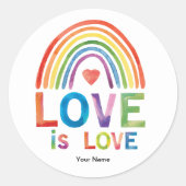 "愛は愛"明るい色レインボーゲイプライド ラウンドシール (正面)