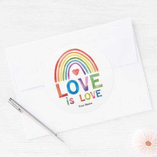 "愛は愛"明るい色レインボーゲイプライド ラウンドシール (封筒)