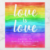 "愛は愛"水彩プライドレインボー結婚ズ ワインラベル (シングルラベル)