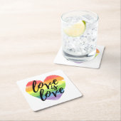 愛は愛 |虹の水彩ハート スクエアペーパーコースター (インサイチュ)