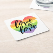 愛は愛 |虹の水彩ハート スクエアペーパーコースター (アングル)