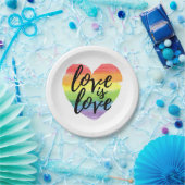 愛は愛 |虹の水彩ハート ペーパープレート (パーティー)