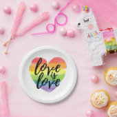 愛は愛 |虹の水彩ハート ペーパープレート (パーティー)