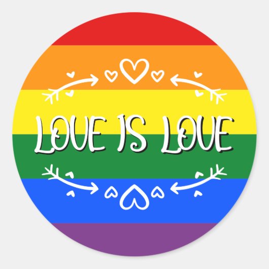 愛は愛 虹色 LGBTQ プライド ラウンドシール (正面)