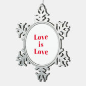 "愛は愛"赤い白のクリスマス スノーフレークピューターオーナメント (右)