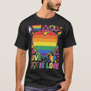 愛は愛 LGBTQ+ プライド レインボー ハート Tシャツ