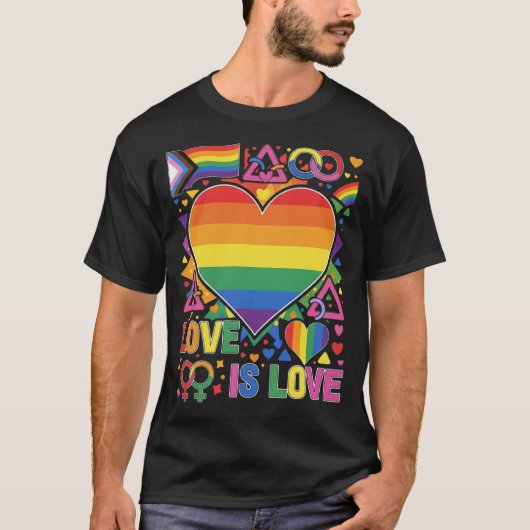 愛は愛 LGBTQ+ プライド レインボー ハート Tシャツ (正面)