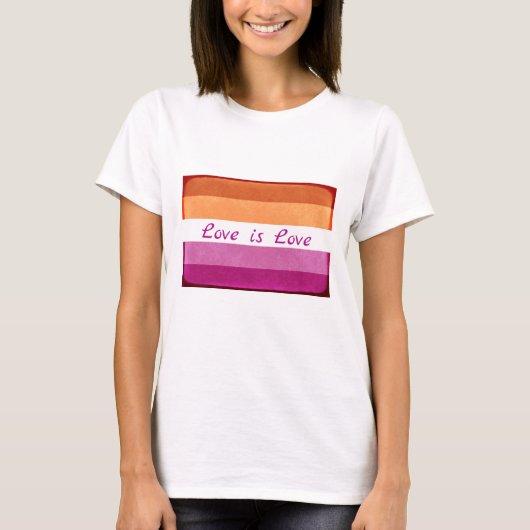 愛は愛、LGBTQ+レズビアン国旗の色Tシャツ Tシャツ (正面)