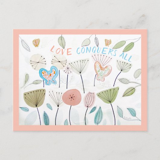 愛は感動的すべての肯定カードを征服する シーズンポストカード (正面)