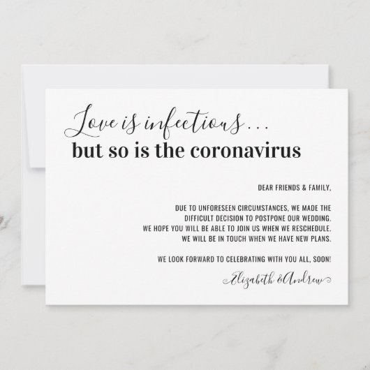 愛は感染する Covid19 結婚延期 案内状 (正面)